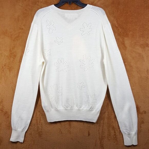 MARNI Sweater Mens Size 50 Off White Pullover VNeck Fine Wool Flowers $895 - Picture 6 of 11